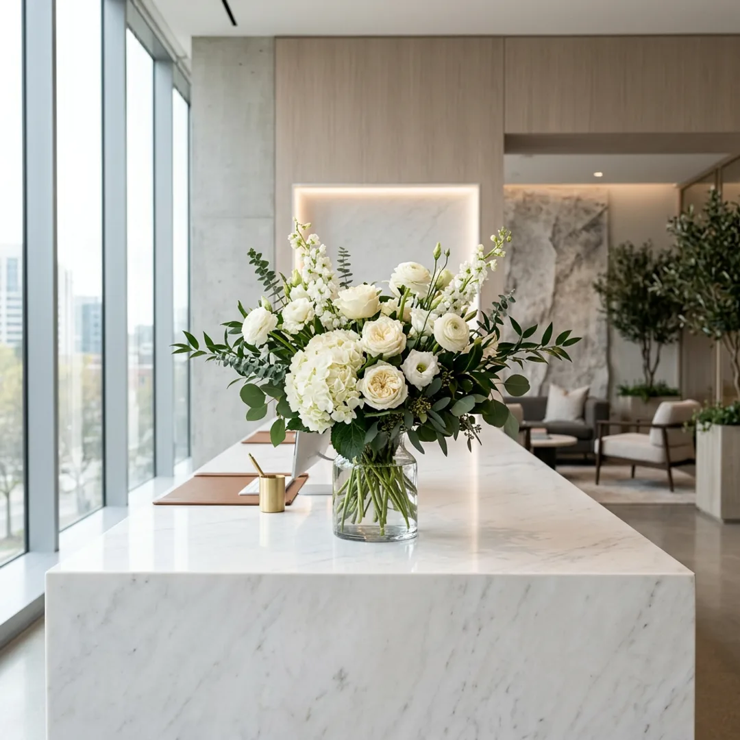 Office reception desk floral arrangement